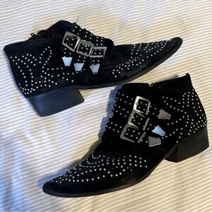 Size 9 silver studded black ankle booties